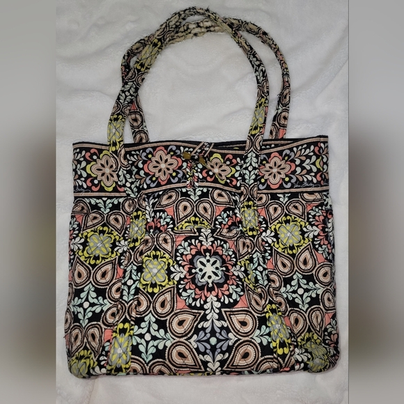 Vera Bradley Black and Pink Bohemian Tote Bag with Floral Design - Picture 1 of 6